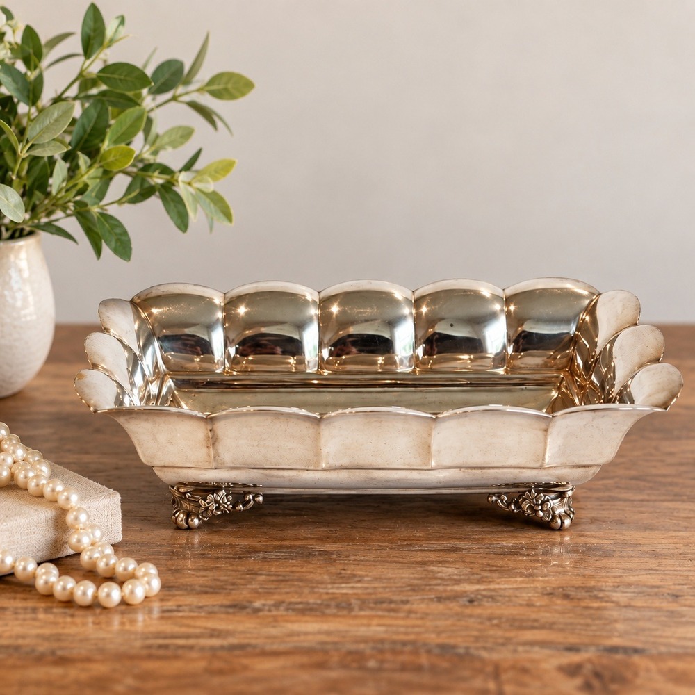 Vtg Reed & Barton Silverplate Rectangular Serving Bowl Footed Centerpiece Small